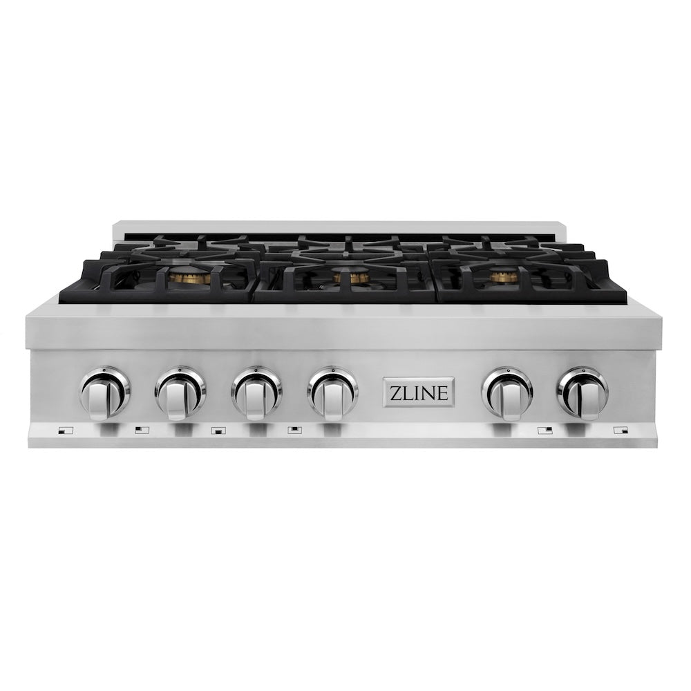 ZLINE 36 in. Legacy Gas Rangetop with 6 Brass Burners and Porcelain Cooktop in Stainless Steel (RT-BR-36) front.