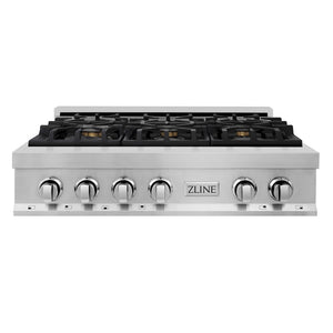 ZLINE 36 in. Legacy Gas Rangetop with 6 Brass Burners and Porcelain Cooktop in Stainless Steel (RT-BR-36) front.