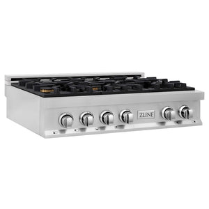 ZLINE 36 in. Legacy Gas Rangetop with 6 Brass Burners and Porcelain Cooktop in Stainless Steel (RT-BR-36) main image.