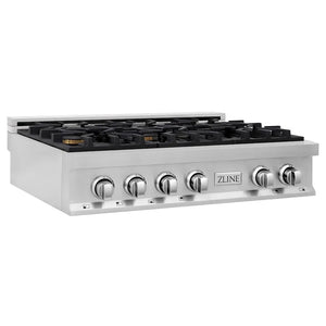 ZLINE 36 in. Legacy Gas Rangetop with 6 Brass Burners and Porcelain Cooktop in Stainless Steel (RT-BR-36) main image.