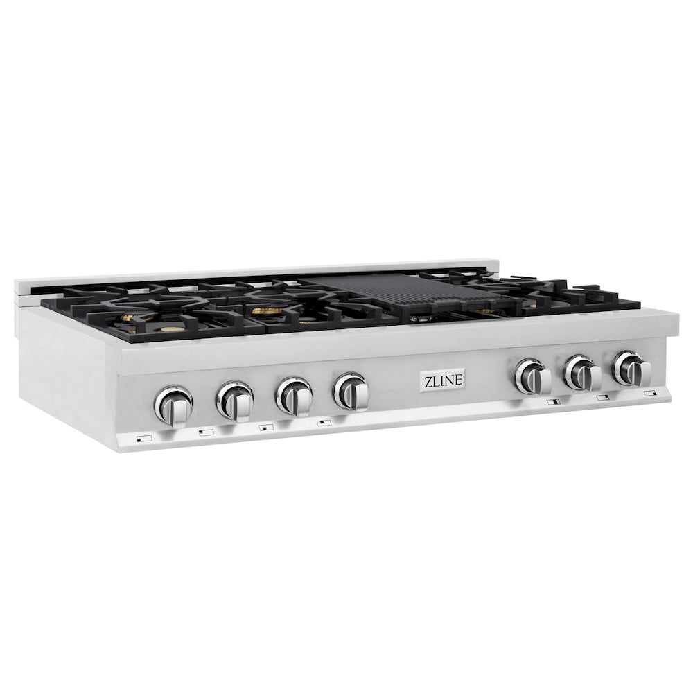 ZLINE 48 in. Legacy Gas Rangetop with 6 Brass Burners and Porcelain Cooktop in Stainless Steel (RT-BR-48) main image.