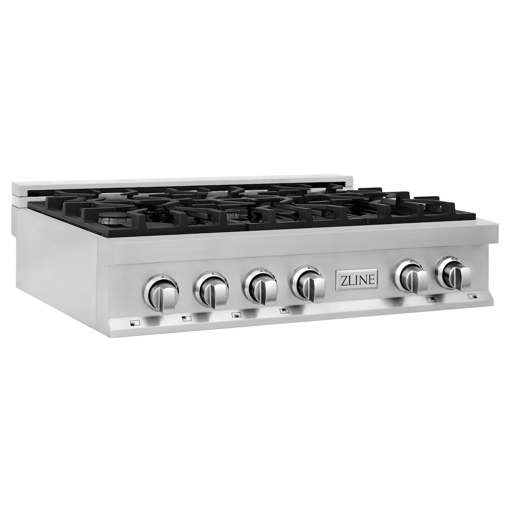 ZLINE 36 in. Stainless Steel Gas Rangetop with 6 Gas Burners (RT36) side.