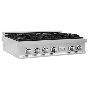 ZLINE 36 in. Legacy Gas Rangetop with 6 Burners and Porcelain Cooktop in Stainless Steel (RT36) side.