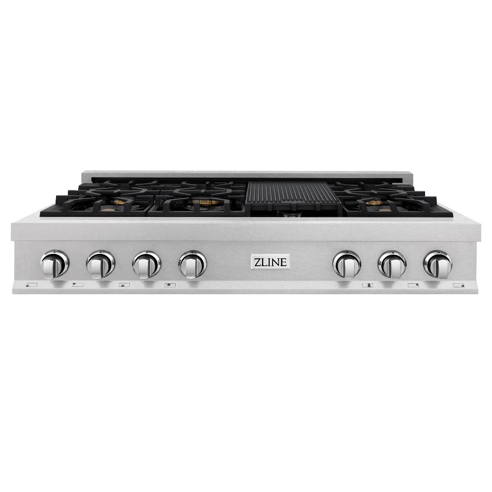 ZLINE 48 in. Legacy Gas Rangetop with 6 Brass Burners and Porcelain Cooktop in DuraSnow® Stainless Steel (RTS-BR-48)