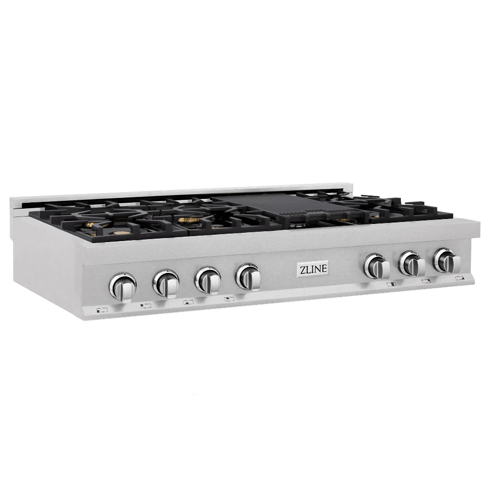 ZLINE 48 in. Legacy Gas Rangetop with 6 Brass Burners and Porcelain Cooktop in DuraSnow® Stainless Steel (RTS-BR-48)