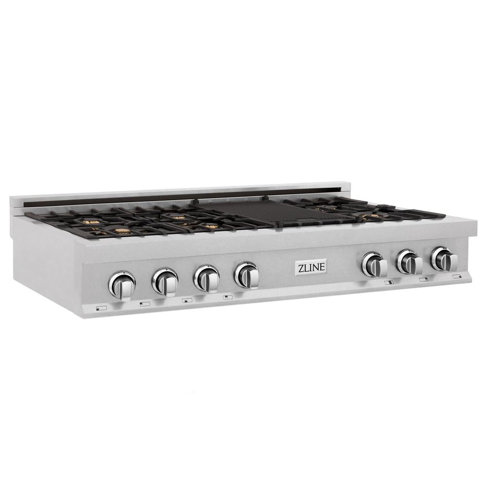 ZLINE 48 in. Legacy Gas Rangetop with 6 Brass Burners and Porcelain Cooktop in Satin Stainless Steel (RTS-BR-48) main image.