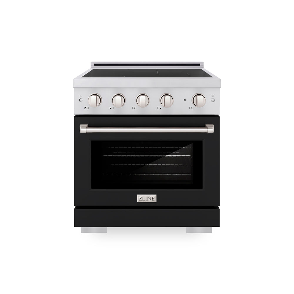 ZLINE 30 in. 4.2 cu. ft. Paramount Induction Range with 4 Element Cooktop and Electric Convection Oven in Stainless Steel with Black Matte Door (SINR-BLM-30)