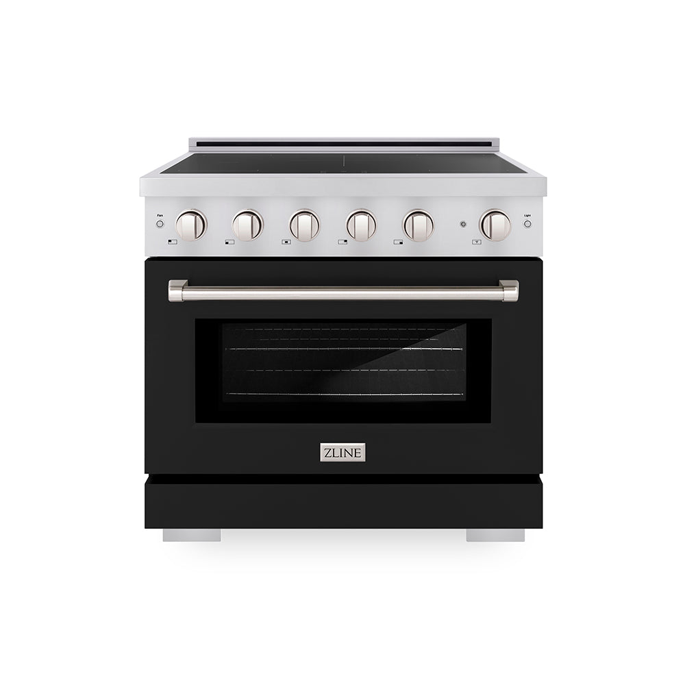 ZLINE 36 in. 5.2 cu. ft. Paramount Induction Range with 5 Element Cooktop and Electric Convection Oven in Stainless Steel with Black Matte Door (SINR-BLM-36)