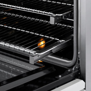 ZLINE 48 in. 6.7 cu. ft. Classic Dual Fuel Range with 8 Burner DuoPro™ Cooktop and Dual Ovens with White Matte Doors (PCDR-WM-48) close-up, oven racks.
