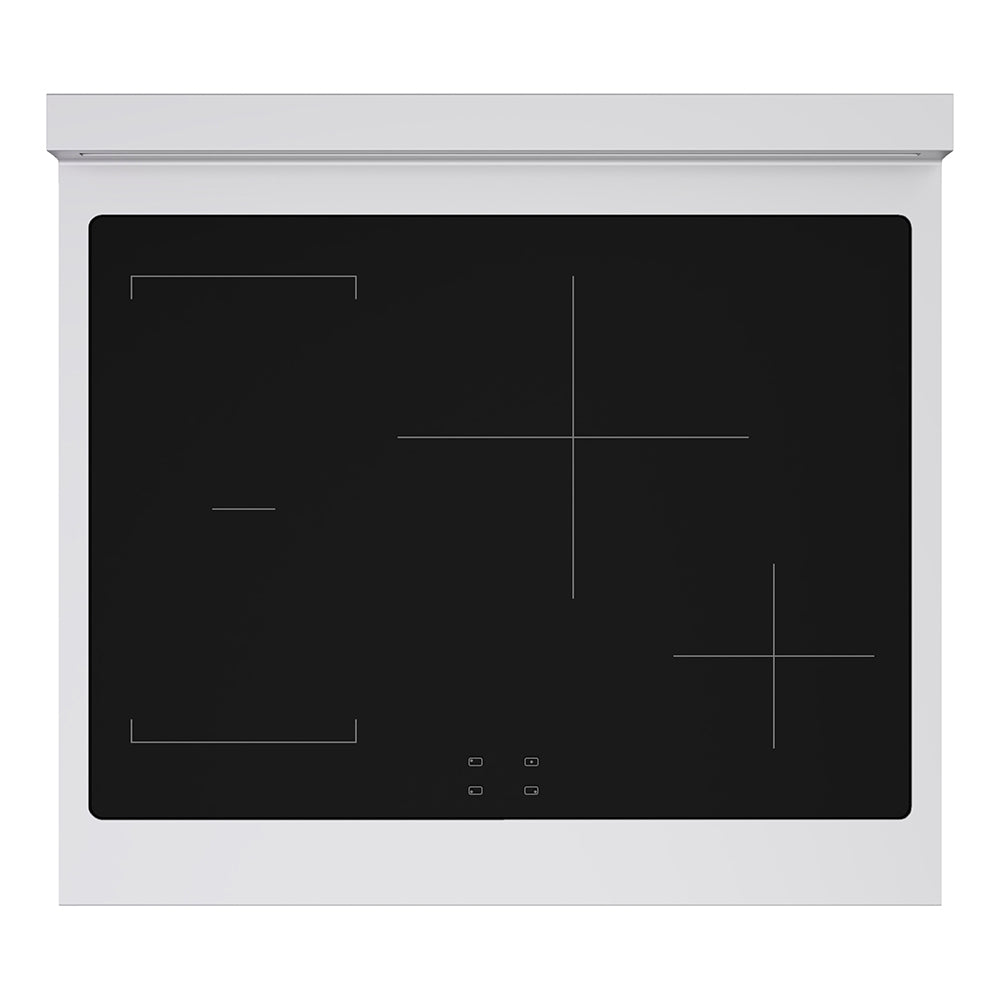 ZLINE 30 in. 4.2 cu. ft. Paramount Induction Range with 4 Element Cooktop and Electric Convection Oven in Stainless Steel with White Matte Door (SINR-WM-30) top-down, above induction cooktop.