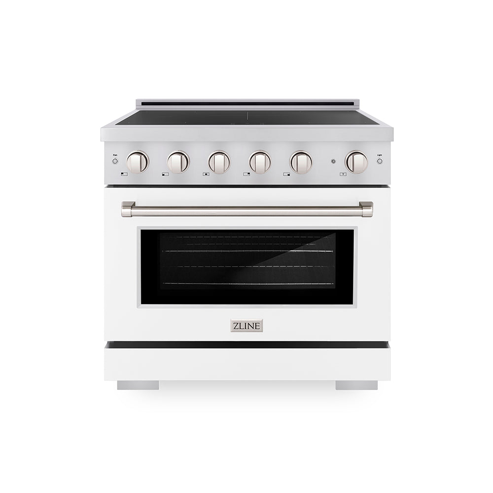 ZLINE 36 in. 5.2 cu. ft. Paramount Induction Range with 5 Element Cooktop and Electric Convection Oven in Stainless Steel with White Matte Door (SINR-WM-36)