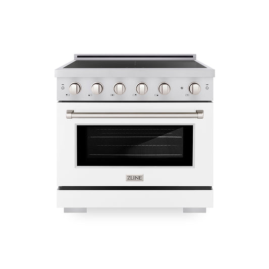 ZLINE 36 in. 5.2 cu. ft. Paramount Induction Range with 5 Element Cooktop and Electric Convection Oven in Stainless Steel with White Matte Door (SINR-WM-36)