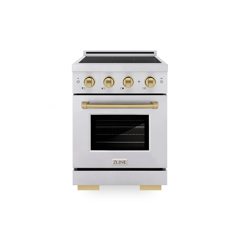 ZLINE Autograph Edition 24 in. 3.2 cu. ft. Paramount Induction Range with 3 Element Cooktop and Electric Convection Oven in Stainless Steel with Champagne Bronze Accents (SINRZ-24-CB)