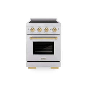 ZLINE Autograph Edition 24 in. 3.2 cu. ft. Paramount Induction Range with 3 Element Cooktop and Electric Convection Oven in Stainless Steel with Champagne Bronze Accents (SINRZ-24-CB)