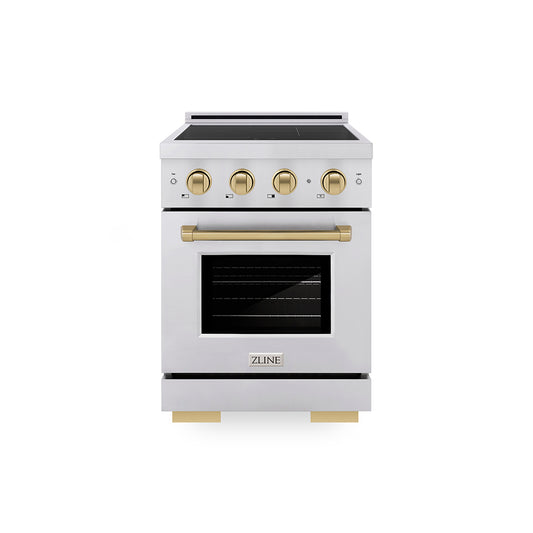 ZLINE Autograph Edition 24 in. 3.2 cu. ft. Paramount Induction Range with 3 Element Cooktop and Electric Convection Oven in Stainless Steel with Champagne Bronze Accents (SINRZ-24-CB)