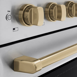 ZLINE Autograph Edition 24 in. 3.2 cu. ft. Paramount Induction Range with 3 Element Cooktop and Electric Convection Oven in Stainless Steel with Champagne Bronze Accents (SINRZ-24-CB) close-up, cooktop and oven knobs.