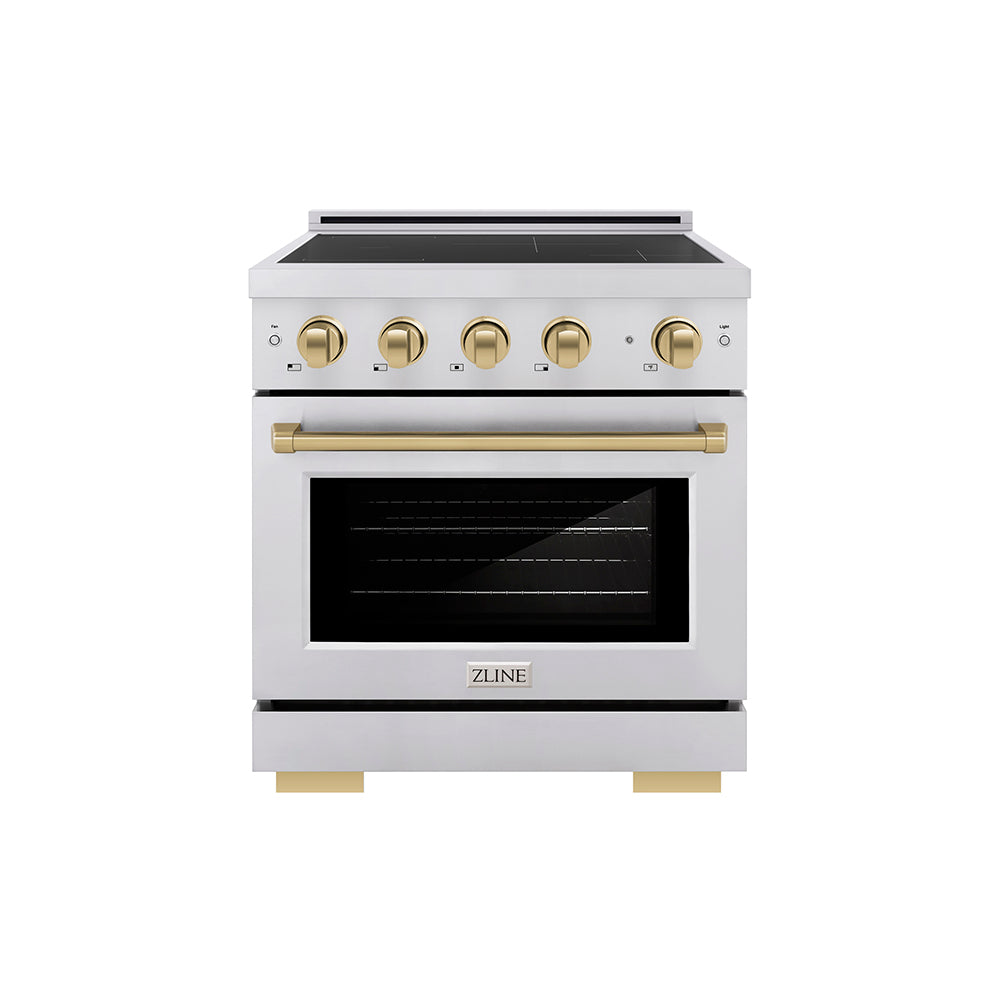 ZLINE Autograph Edition 30 in. 4.2 cu. ft. Paramount Induction Range with 4 Element Cooktop and Electric Convection Oven in Stainless Steel with Champagne Bronze Accents (SINRZ-30-CB)