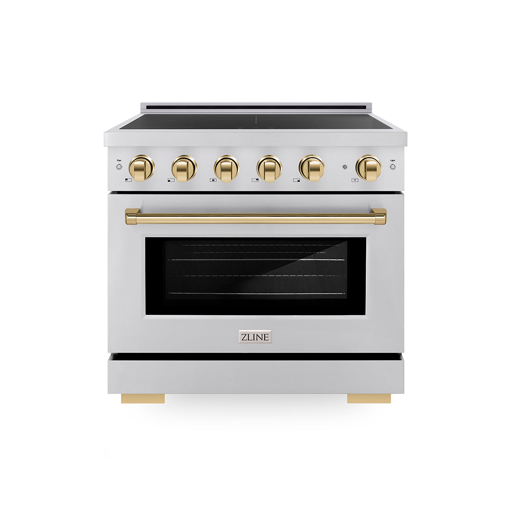 ZLINE Autograph Edition 36 in. 5.2 cu. ft. Paramount Induction Range with 5 Element Cooktop and Electric Convection Oven in Stainless Steel with Polished Gold Accents (SINRZ-36-G)
