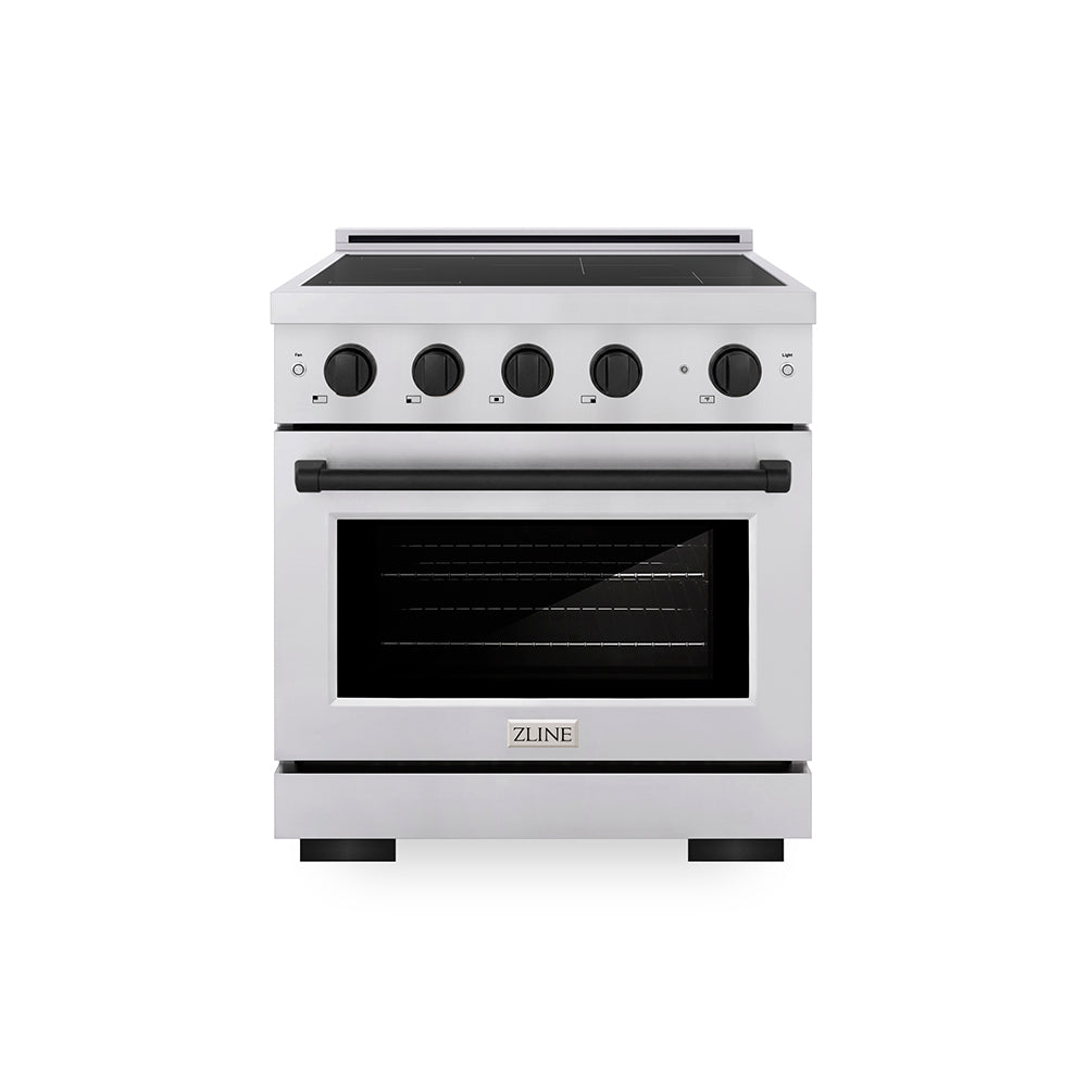 ZLINE Autograph Edition 30 in. 4.2 cu. ft. Paramount Induction Range with 4 Element Cooktop and Electric Convection Oven in Stainless Steel with Matte Black Accents (SINRZ-30-MB)