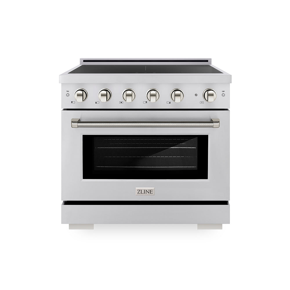 ZLINE Autograph Edition 36 in. 5.2 cu. ft. Paramount Induction Range with 5 Element Cooktop and Electric Convection Oven in Stainless Steel with Polished Nickel Helix Handle and Knob Accents (SINRZ-36-KPN)