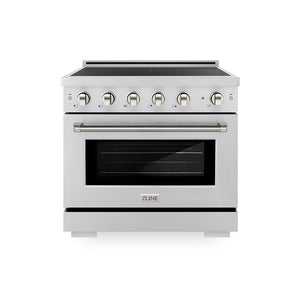 ZLINE Autograph Edition 36 in. 5.2 cu. ft. Paramount Induction Range with 5 Element Cooktop and Electric Convection Oven in Stainless Steel with Polished Nickel Helix Handle and Knob Accents (SINRZ-36-KPN)