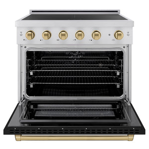 ZLINE Autograph Edition 36 in. 5.2 cu. ft. Paramount Induction Range with 5 Element Cooktop and Electric Convection Oven in Stainless Steel with Black Matte Door and Champagne Bronze Accents (SINRZ-BLM-36-CB)
