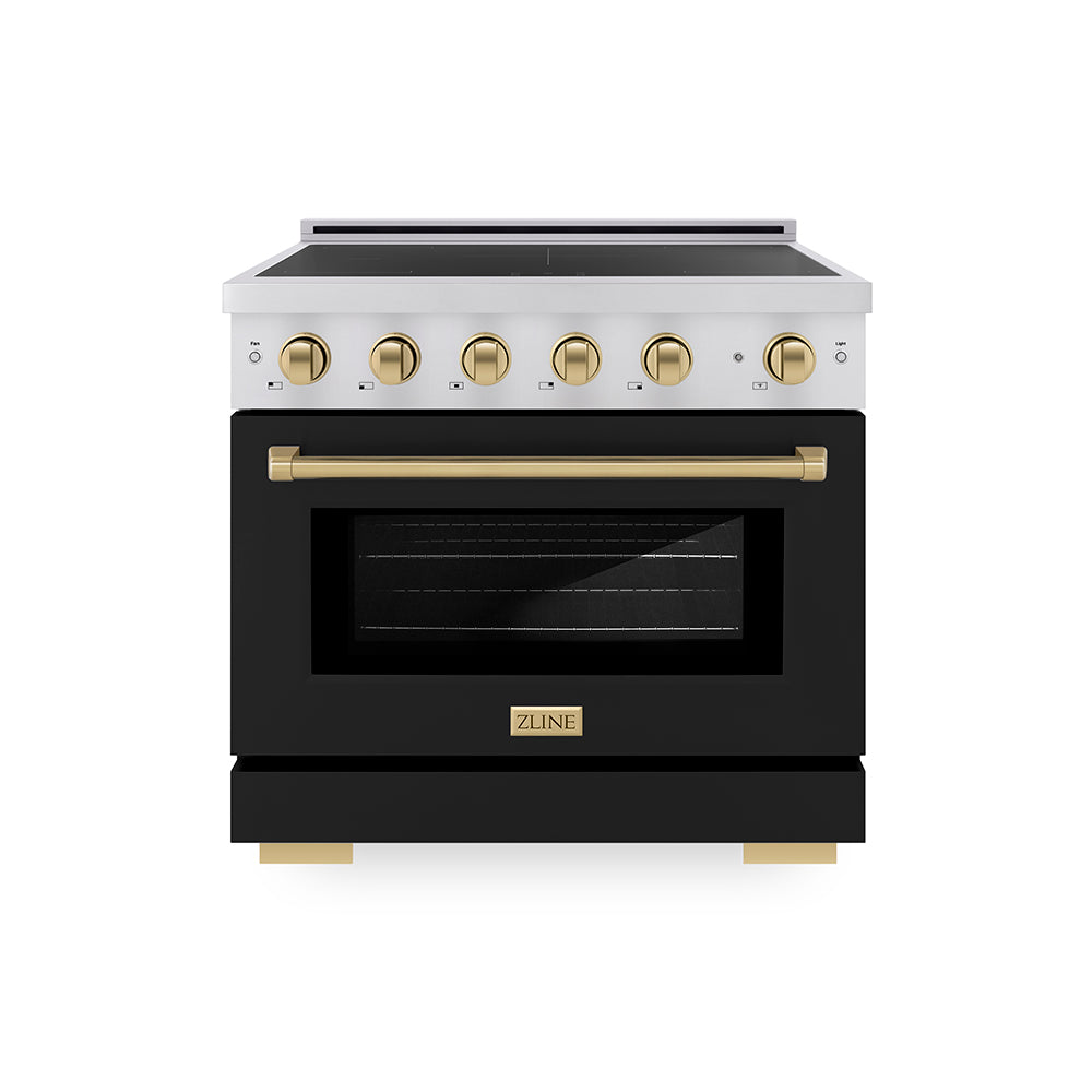ZLINE Autograph Edition 36 in. 5.2 cu. ft. Paramount Induction Range with 5 Element Cooktop and Electric Convection Oven in Stainless Steel with Black Matte Door and Champagne Bronze Accents (SINRZ-BLM-36-CB)