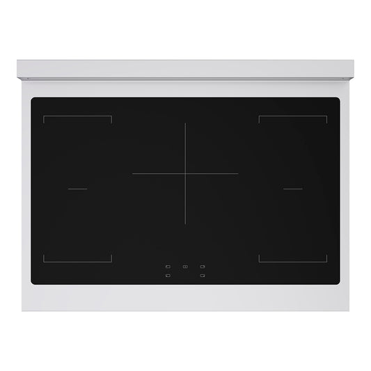 ZLINE Autograph Edition 36 in. 5.2 cu. ft. Paramount Induction Range with 5 Element Cooktop and Electric Convection Oven in Stainless Steel with Black Matte Door and Polished Gold Accents (SINRZ-BLM-36-G) top-down, above induction cooktop.