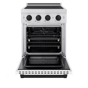 ZLINE Autograph Edition 24 in. 3.2 cu. ft. Paramount Induction Range with 3 Element Cooktop and Electric Convection Oven in Stainless Steel with White Matte Door and Matte Black Accents (SINRZ-WM-24-MB)
