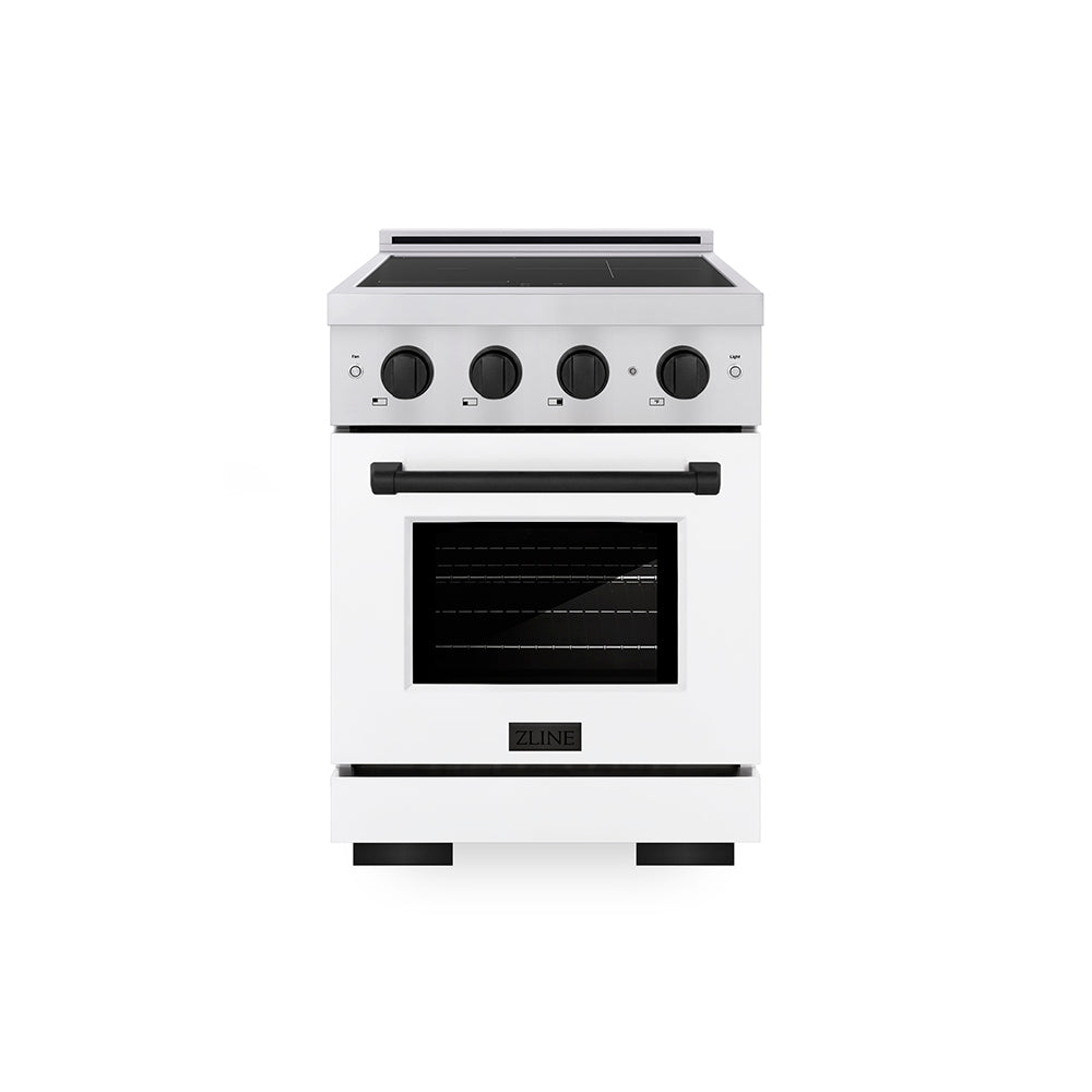 ZLINE Autograph Edition 24 in. 3.2 cu. ft. Paramount Induction Range with 3 Element Cooktop and Electric Convection Oven in Stainless Steel with White Matte Door and Matte Black Accents (SINRZ-WM-24-MB)