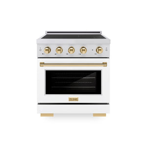 ZLINE Autograph Edition 30 in. 4.2 cu. ft. Paramount Induction Range with 4 Element Cooktop and Electric Convection Oven in Stainless Steel with White Matte Door and Polished Gold Accents (SINRZ-WM-30-G)