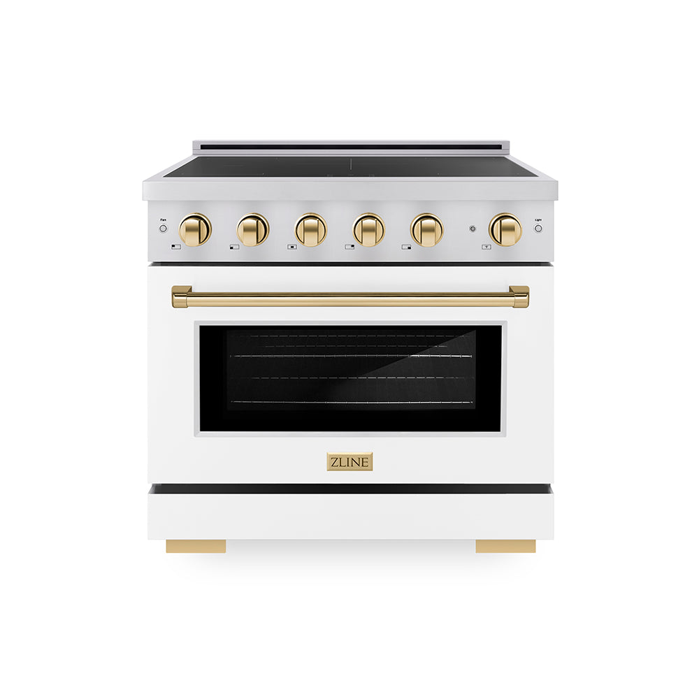 ZLINE Autograph Edition 36 in. 5.2 cu. ft. Paramount Induction Range with 5 Element Cooktop and Electric Convection Oven in Stainless Steel with White Matte Door and Polished Gold Accents (SINRZ-WM-36-G)