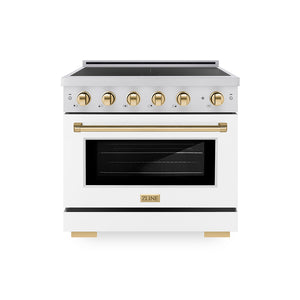 ZLINE Autograph Edition 36 in. 5.2 cu. ft. Paramount Induction Range with 5 Element Cooktop and Electric Convection Oven in Stainless Steel with White Matte Door and Polished Gold Accents (SINRZ-WM-36-G)