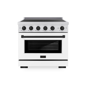 ZLINE Autograph Edition 36 in. 5.2 cu. ft. Paramount Induction Range with 5 Element Cooktop and Electric Convection Oven in Stainless Steel with White Matte Door and Matte Black Accents (SINRZ-WM-36-MB)