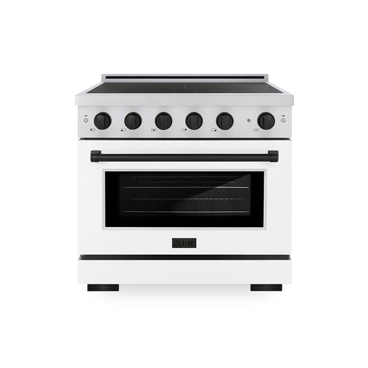 ZLINE Autograph Edition 36 in. 5.2 cu. ft. Paramount Induction Range with 5 Element Cooktop and Electric Convection Oven in Stainless Steel with White Matte Door and Matte Black Accents (SINRZ-WM-36-MB)
