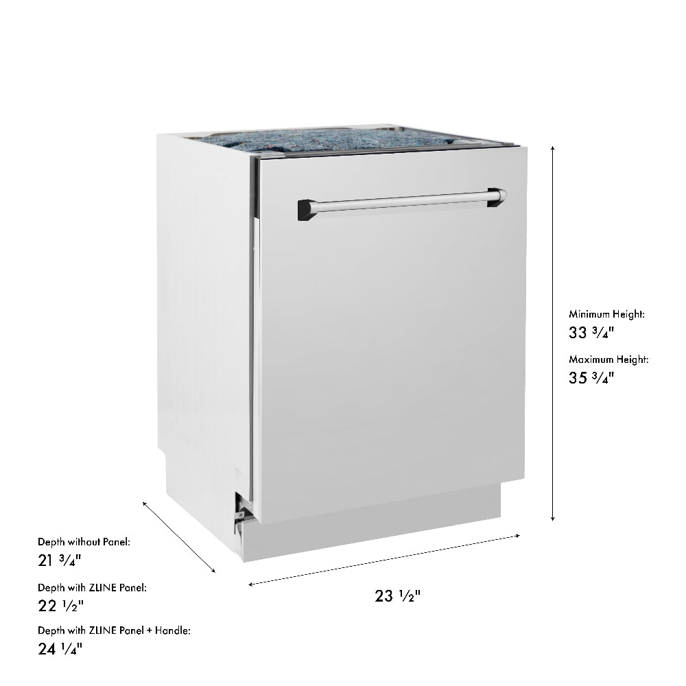ZLINE 24 in. Tallac Series 3rd Rack Tall Tub Dishwasher in Stainless Steel, 51dBa (DWV-304-24) dimensional diagram.