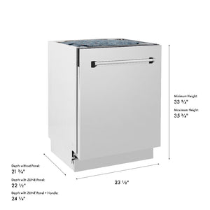 ZLINE 24 in. Tallac Series 3rd Rack Tall Tub Dishwasher in Stainless Steel, 51dBa (DWV-304-24) dimensional diagram.