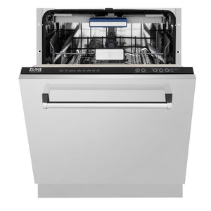 ZLINE 24 in. Tallac Series 3rd Rack Tall Tub Dishwasher in Stainless Steel, 51dBa (DWV-304-24) front, half open.