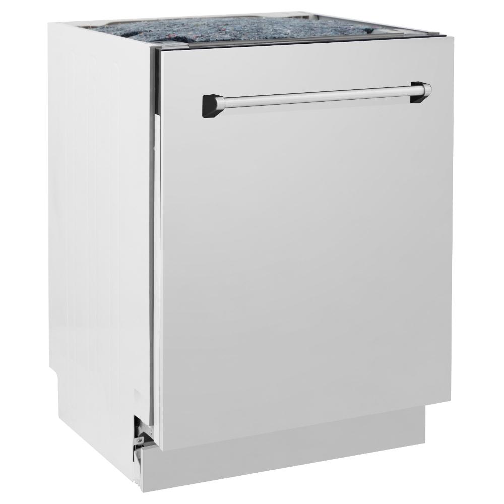 ZLINE 24 in. Tallac Series 3rd Rack Dishwasher in Stainless Steel with Traditional Handle, 51dBa (DWV-304-24) side, closed.