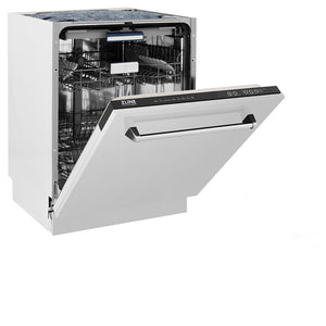 ZLINE 24 in. Tallac Series 3rd Rack Tall Tub Dishwasher in Stainless Steel, 51dBa (DWV-304-24) side, half open.