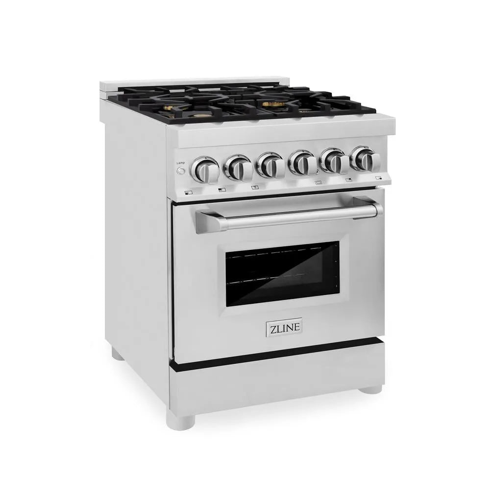 ZLINE 24 in. 2.8 cu. ft. Legacy Dual Fuel Range with Gas Cooktop and Electric Convection Oven in Stainless Steel with 4 Brass Burners (RA-BR-24) main image.