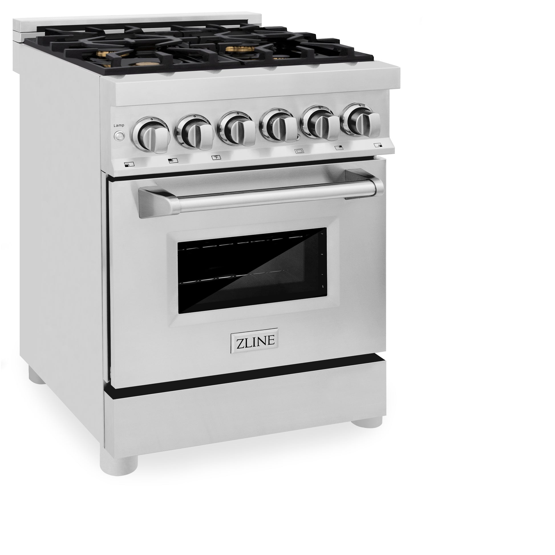 ZLINE 24 in. 2.8 cu. ft. Legacy Dual Fuel Range with Gas Cooktop and Electric Convection Oven in Stainless Steel with 4 Brass Burners (RA-BR-24) side, oven closed.