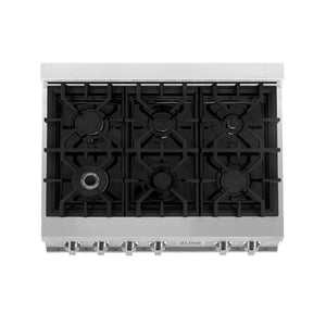 ZLINE 36 in. Legacy Gas Rangetop with 6 Burners and Porcelain Cooktop in Stainless Steel (RT36) top-down, above cooking surface.