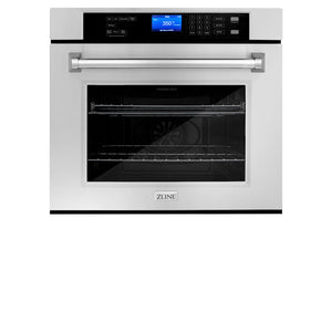 ZLINE Stainless Steel 24 in. Built-in Convection Microwave Oven and 30 in. Single Wall Oven with Self Clean (2KP-MW24-AWS30) front.