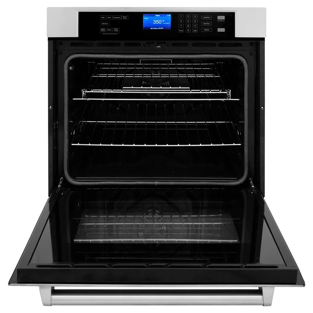 ZLINE Kitchen Package with 36 in. Stainless Steel Rangetop and 30 in. Single Wall Oven (2KP-RTAWS36) front, open.