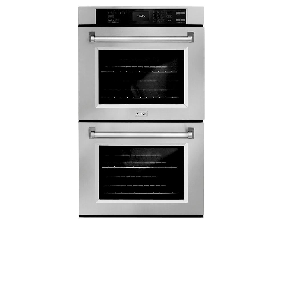 ZLINE 30 in. Professional True Convection Double Wall Oven with Air Fry and Self Clean in Stainless Steel (WAD-30) front closed.