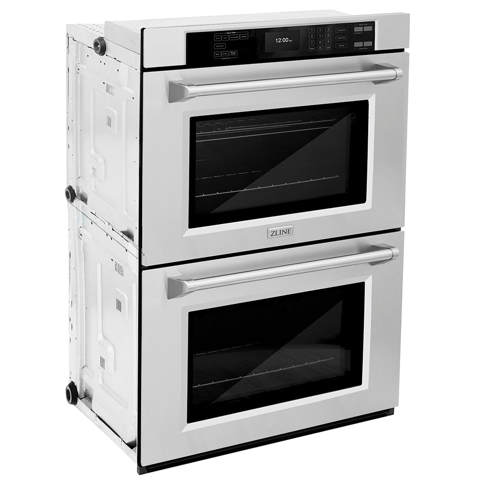 ZLINE 30 in. Professional True Convection Double Wall Oven with Air Fry and Self Clean in Stainless Steel (WAD-30) side, closed.