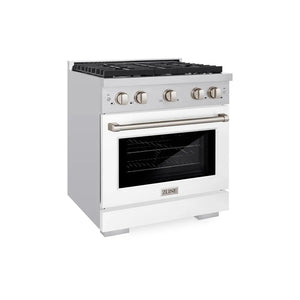 ZLINE 30 in. 4.2 cu. ft. Paramount Dual Fuel Range with 4 Burner Gas Cooktop and Electric Convection Oven in Stainless Steel with White Matte Door (SDR-WM-30) main image.