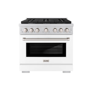 ZLINE 36 in. 5.2 cu. ft. Paramount Dual Fuel Range with 6 Burner Gas Cooktop and Electric Convection Oven in Stainless Steel with White Matte Door (SDR-WM-36) front.