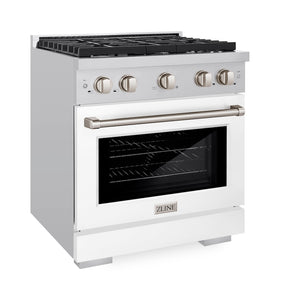 ZLINE 30 in. 4.2 cu. ft. 4 Burner Gas Range with Convection Gas Oven in Stainless Steel with White Matte Door (SGR-WM-30) 